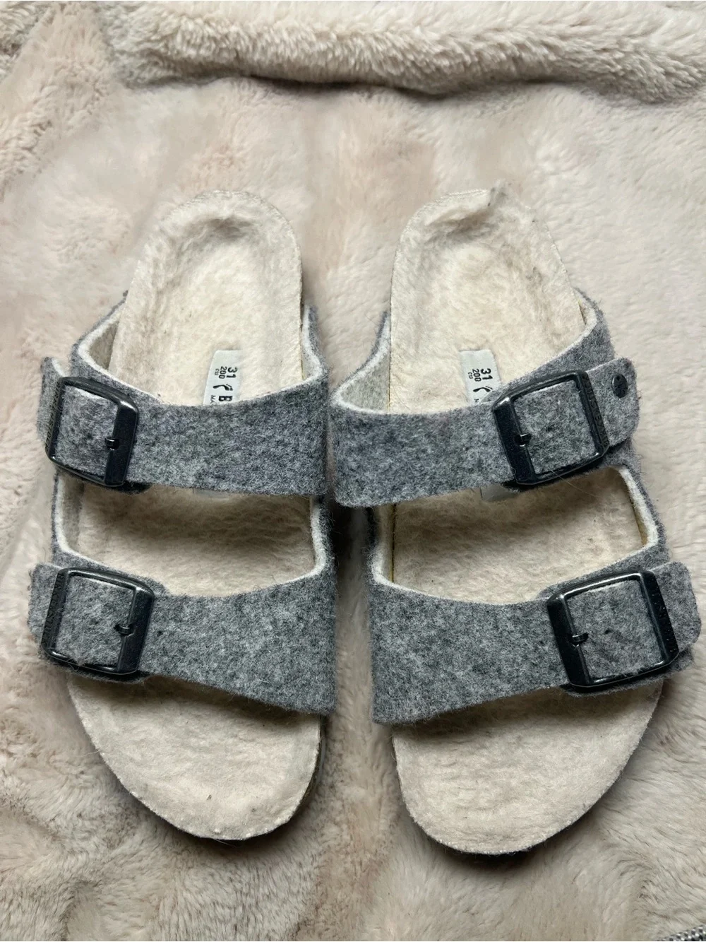 Birkenstock Arizona Shearling Kids Wool Lined Grey Sandals Size 31 or C13